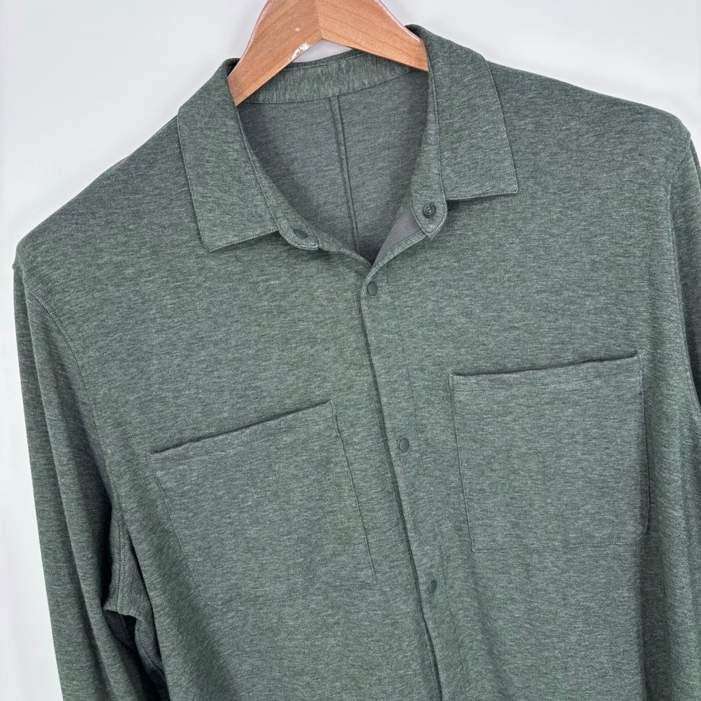 Lululemon Soft Knit Long Sleeve Shirt Mens XL Green Snap Front Athletic Travel